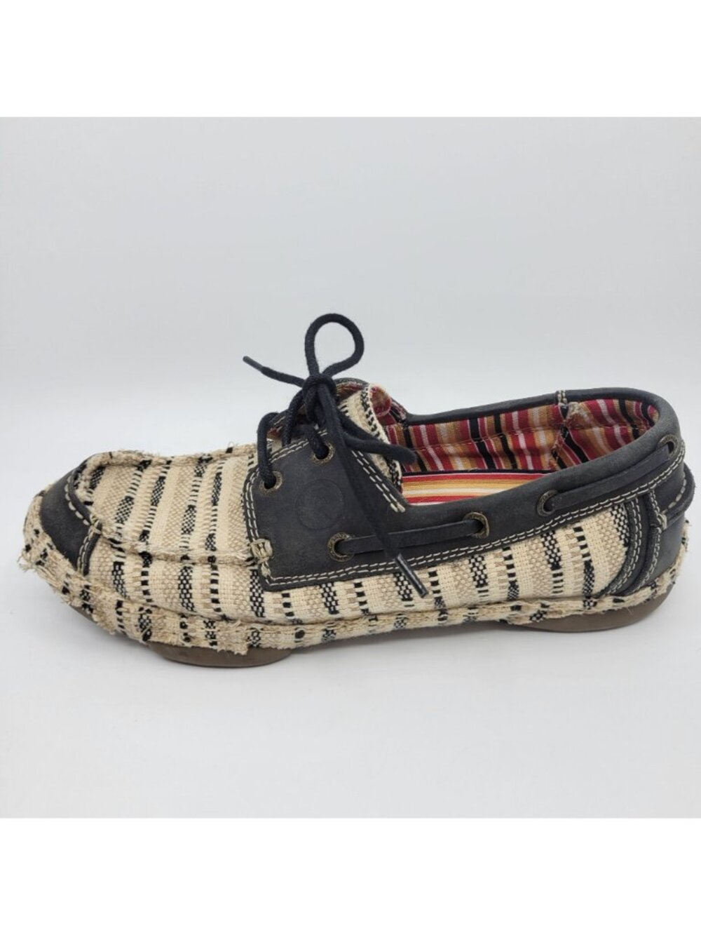 Tony Lama Women's Loafers Size 9B Lindale Canvas Lace-Up Woven Casual Flats Boat - Picture 4 of 10